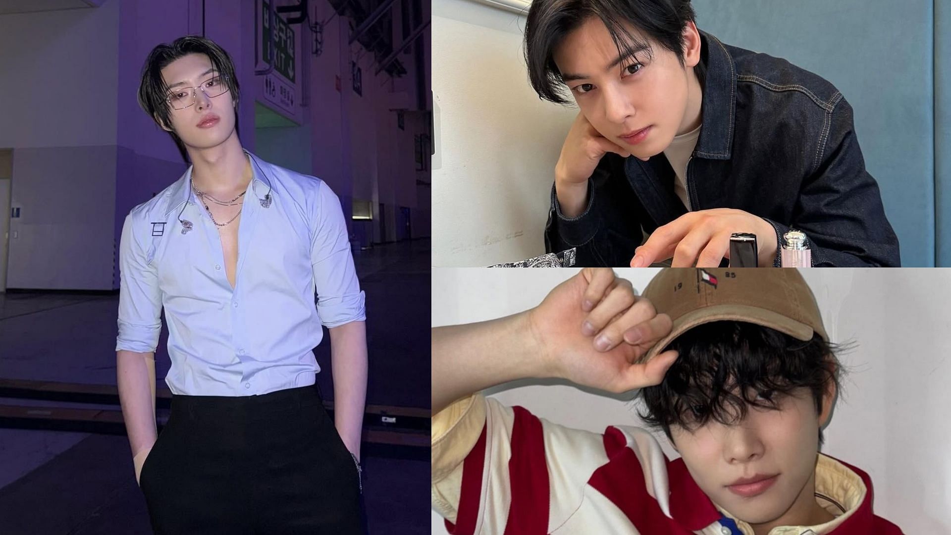 ATEEZ’s Mingi, ASTRO’s Cha Eun-woo, and MJ (Image via Instagram/@fixon_n_on, @eunwo.o_c, @mj_7.7.7)